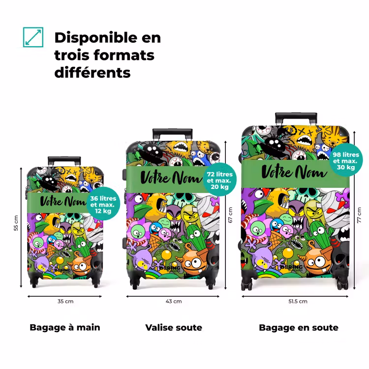 Valise avec nom - Mélange de monstres colorés — 3