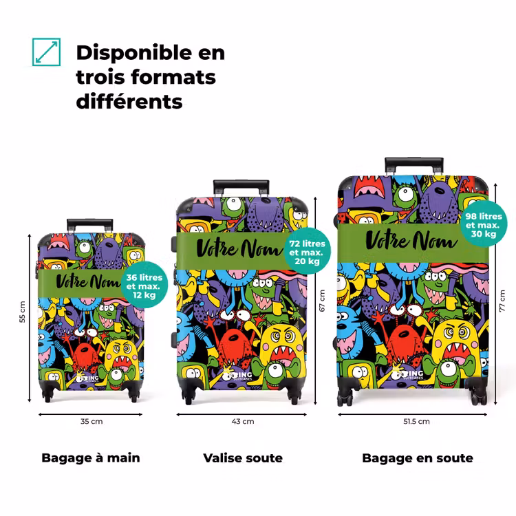 Valise avec nom - Monstres aux couleurs vives — 3