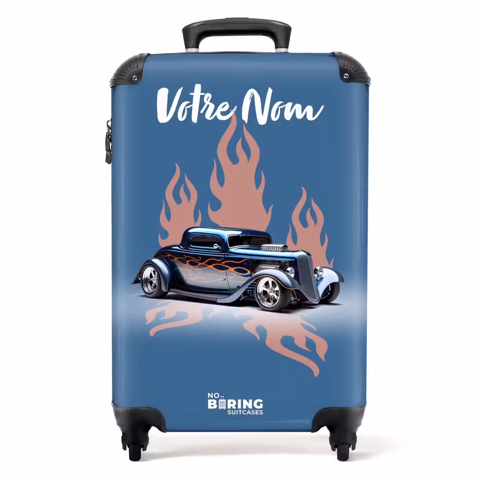 Valise avec nom - Voiture bleue avec flammes roses — 1