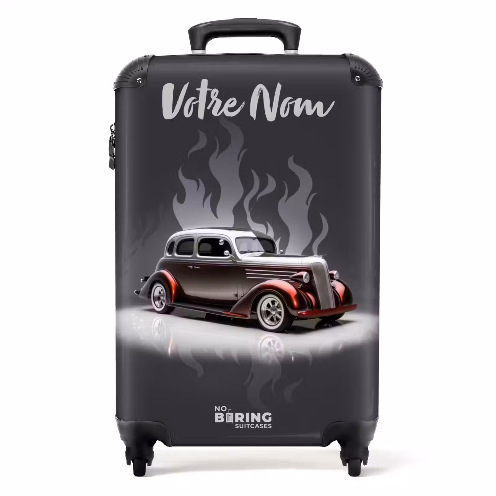 Valise avec nom - Voiture grise avec flammes grises — 1