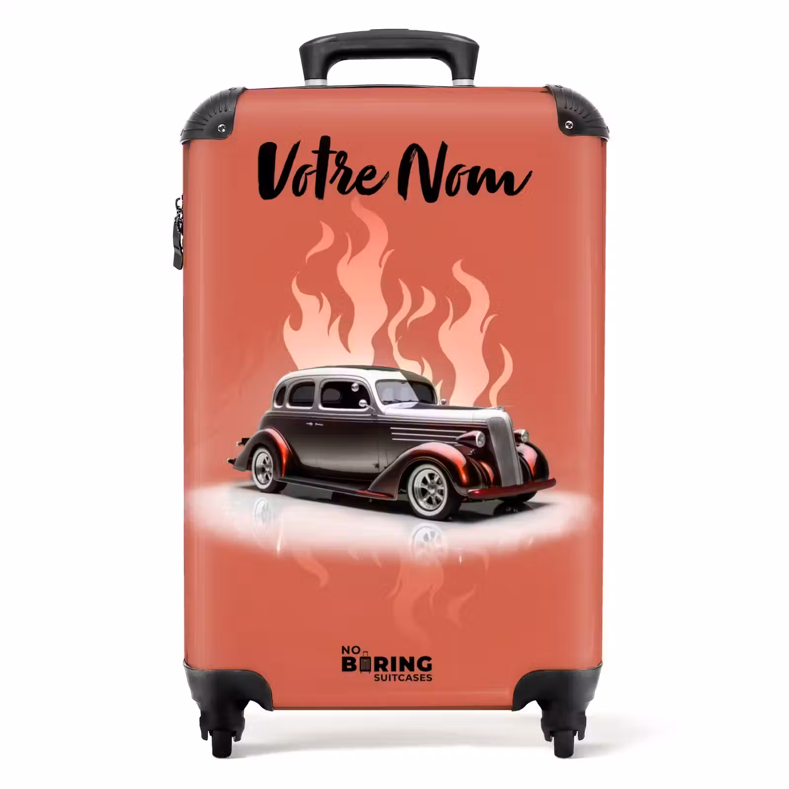 Valise avec nom - Voiture grise avec flammes roses — 1