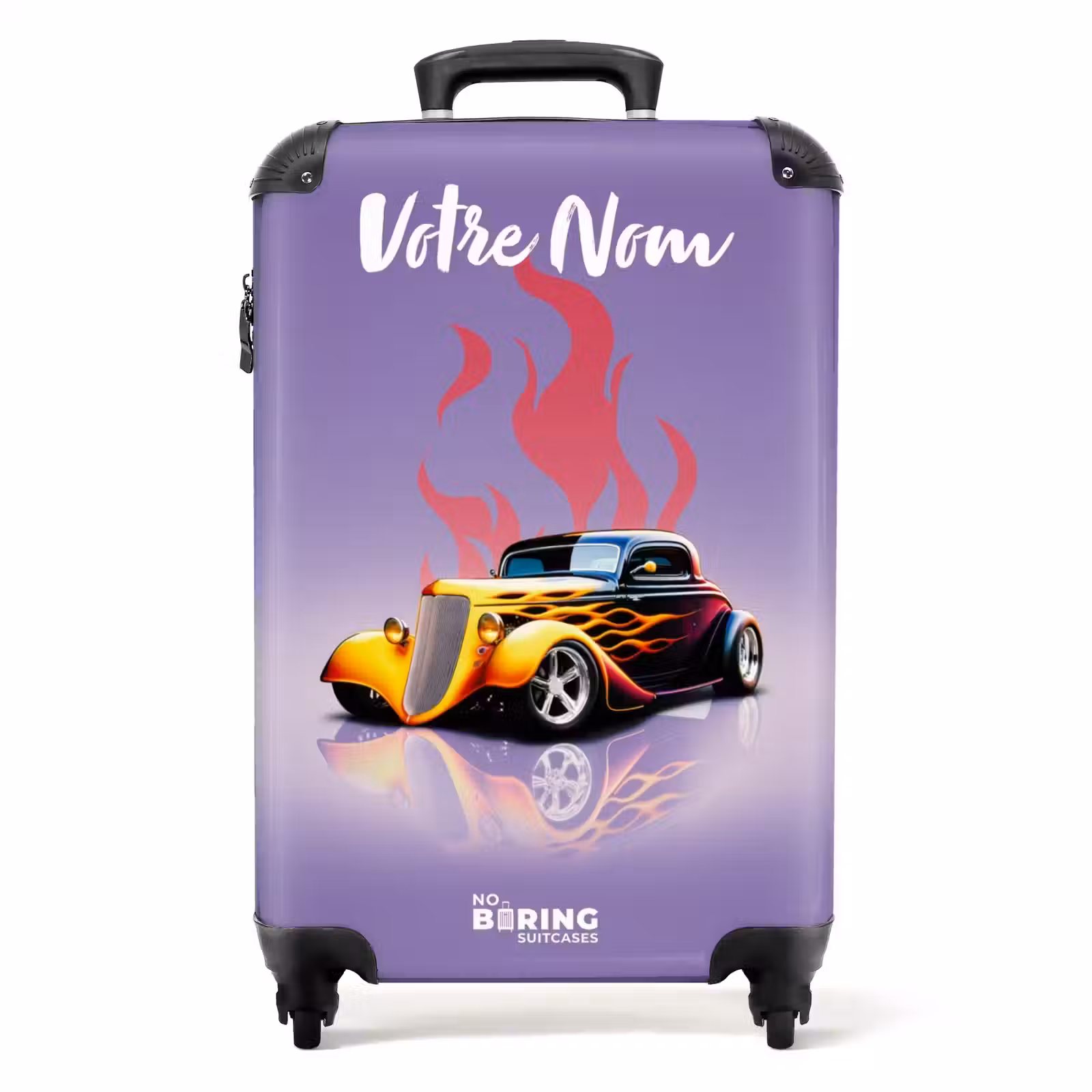 Valise avec nom - Voiture jaune avec flammes roses — 1