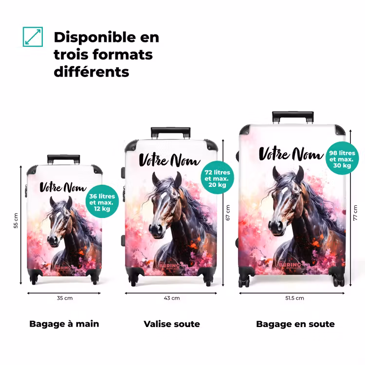 Valise avec nom - Aquarelle d'un cheval en explosion de couleurs — 3