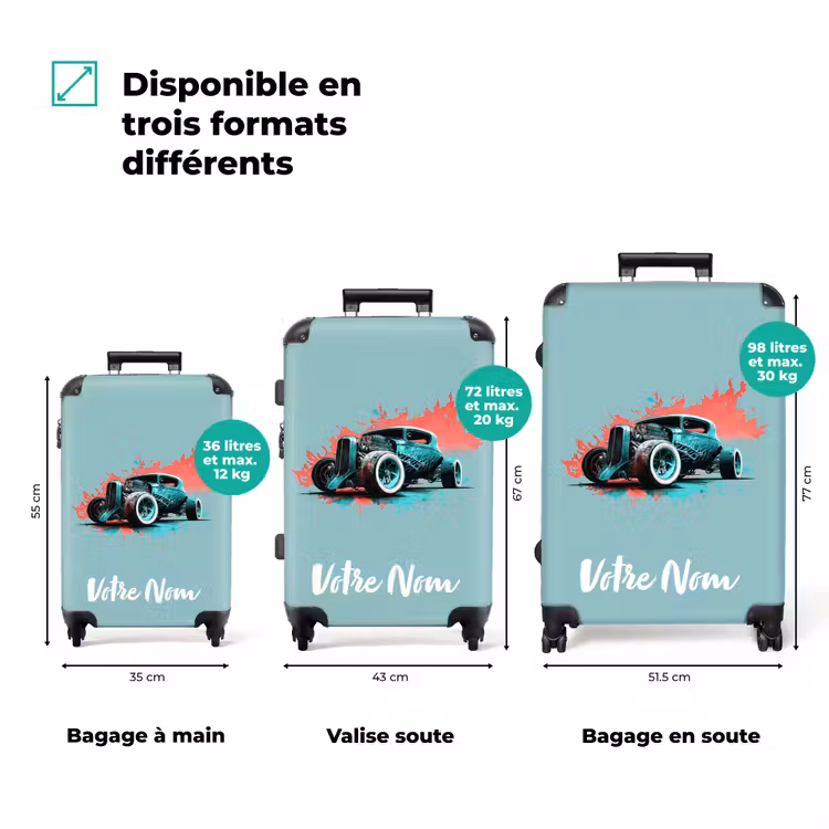 Valise avec nom - Hotrod turquoise — 3