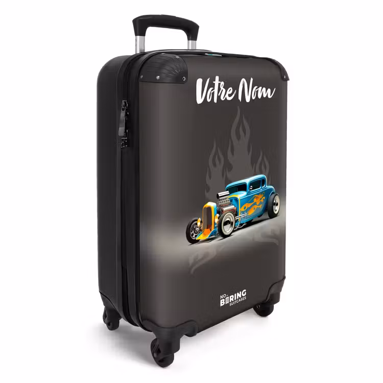 Valise avec nom - Voiture bleue avec flammes grises — 2