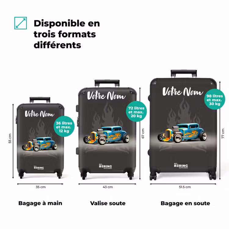 Valise avec nom - Voiture bleue avec flammes grises — 3