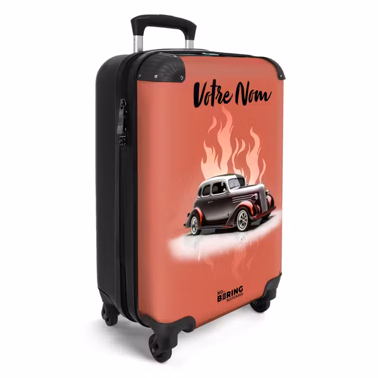 Valise avec nom - Voiture grise avec flammes roses — 2