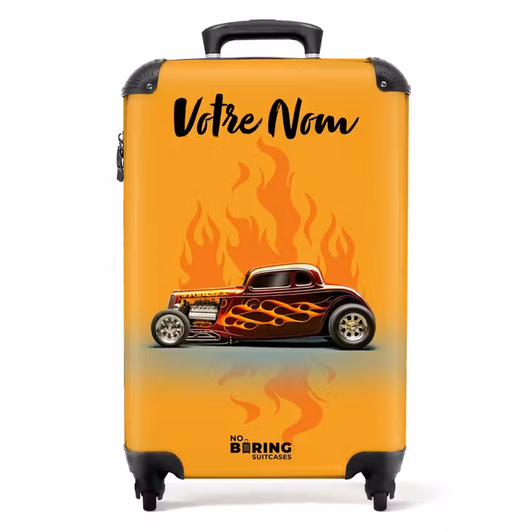 Valise avec nom - Voiture marron avec flammes jaunes — 1