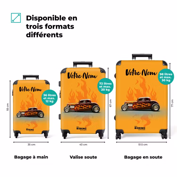 Valise avec nom - Voiture marron avec flammes jaunes — 3