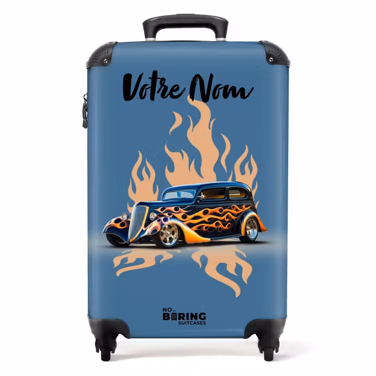Valise avec nom - Voiture noire avec flammes beiges — 1