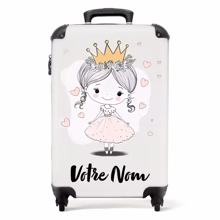 Valise avec nom - Princesse avec couronne et cœurs roses — 1