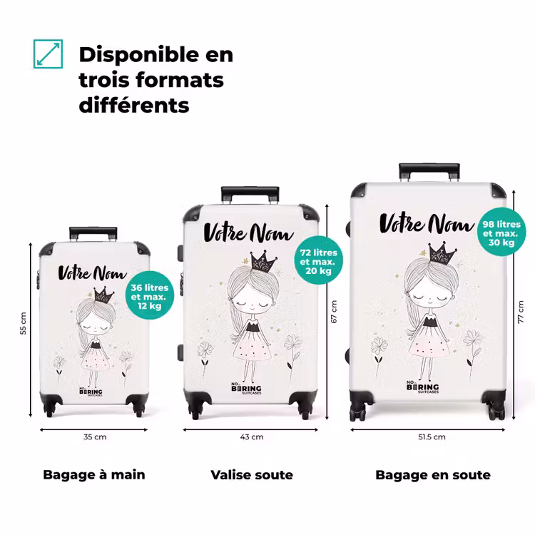 Valise avec nom - Princesse avec robe noire — 3