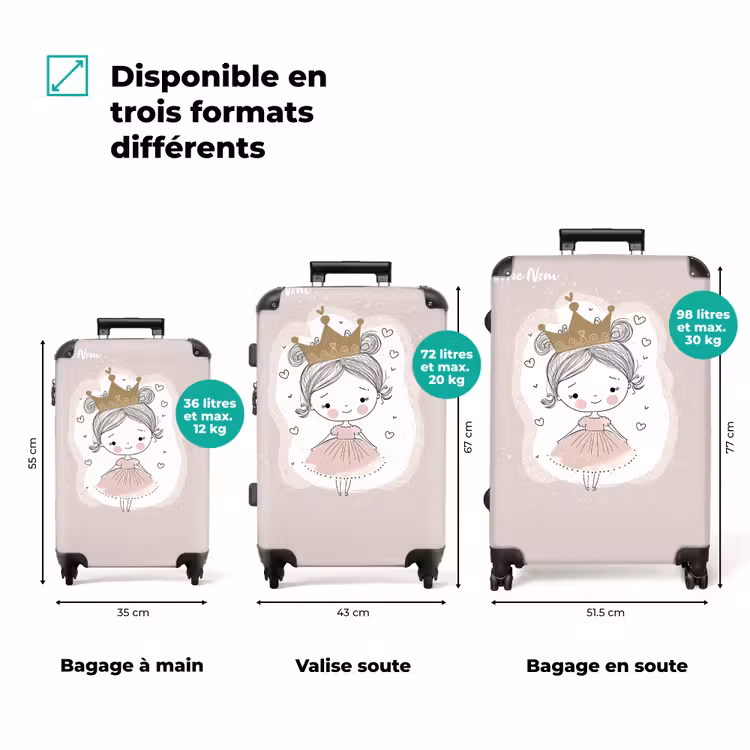 Valise avec nom - Princesse sur fond coloré avec des cœurs — 3