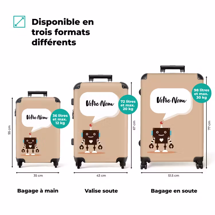 Valise avec nom - Robot parlant beige — 3