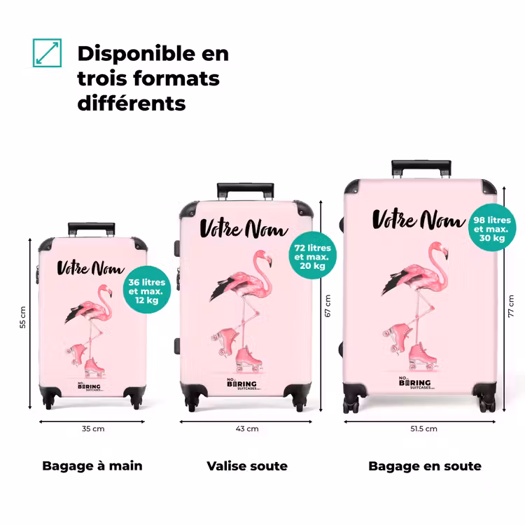 Valise avec nom - Flamant rose à roulettes — 3