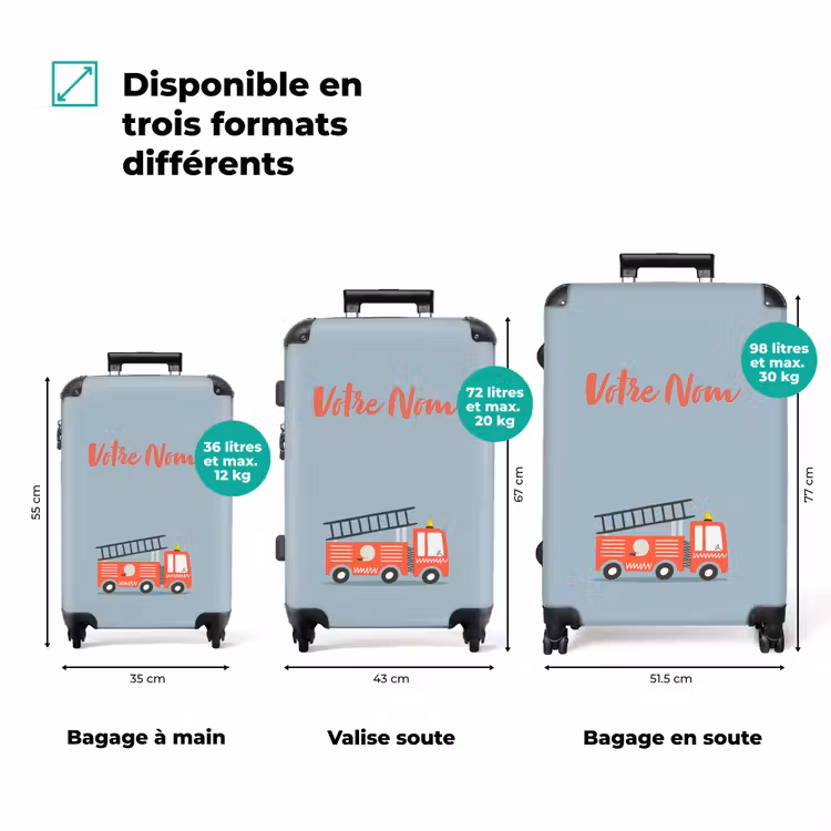 Valise avec nom - Véhicule d'incendie sur fond bleu — 3