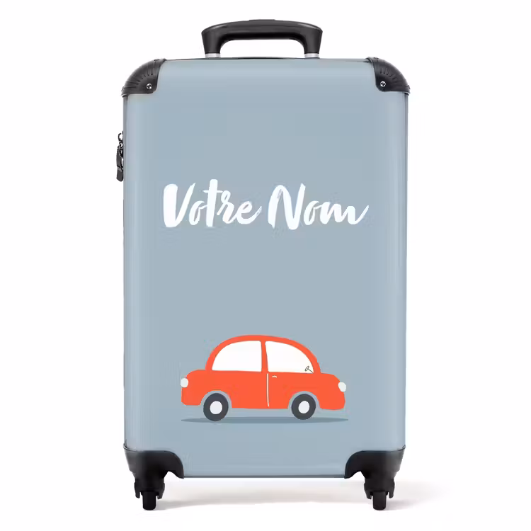 Valise avec nom - Voiture rouge fond bleu — 1