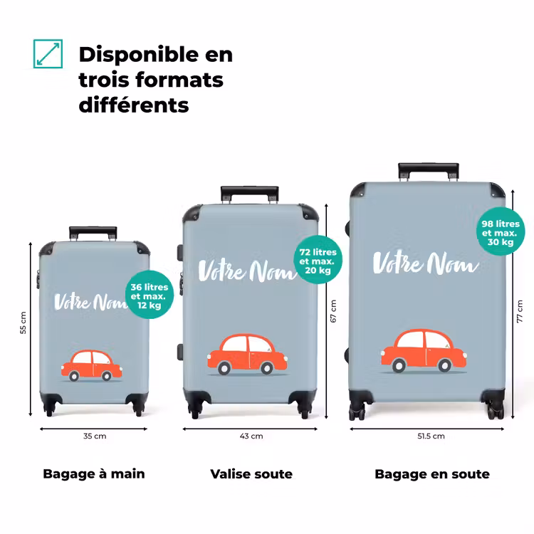 Valise avec nom - Voiture rouge fond bleu — 3