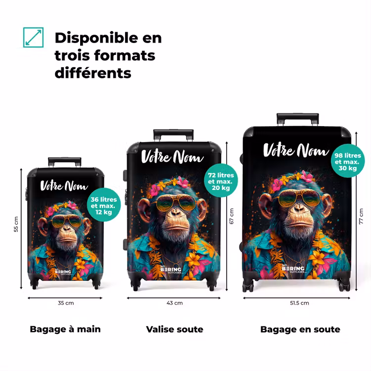 Valise avec nom - Chimpanzé avec chemisier hawaïen — 3