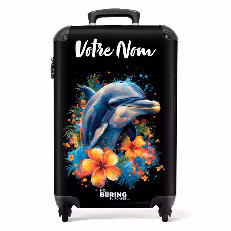 Valise avec nom - Dauphin au milieu de fleurs en graffiti — 1