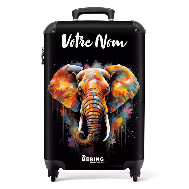Valise avec nom - Éléphant décoré d'éclaboussures colorées — 1
