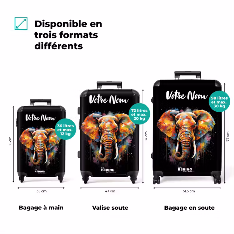 Valise avec nom - Éléphant décoré d'éclaboussures colorées — 3