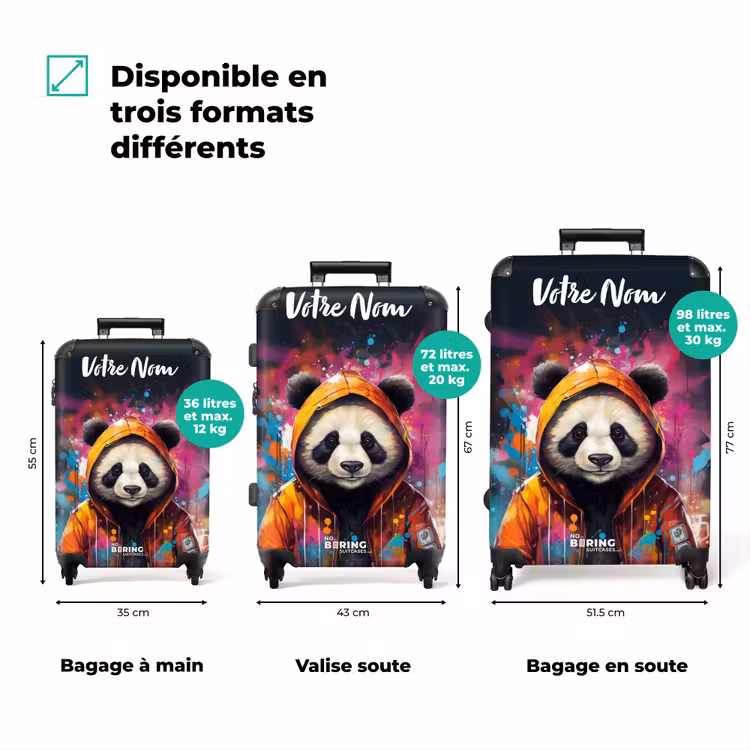 Valise avec nom - Panda avec pelage orange et éclaboussures de peinture — 3