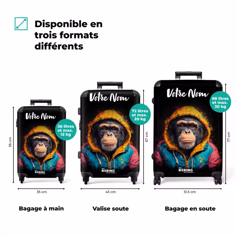 Valise avec nom - Singe avec gilet coloré — 3