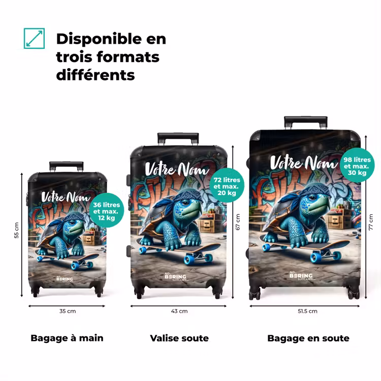 Valise avec nom - Tortue patineuse — 3