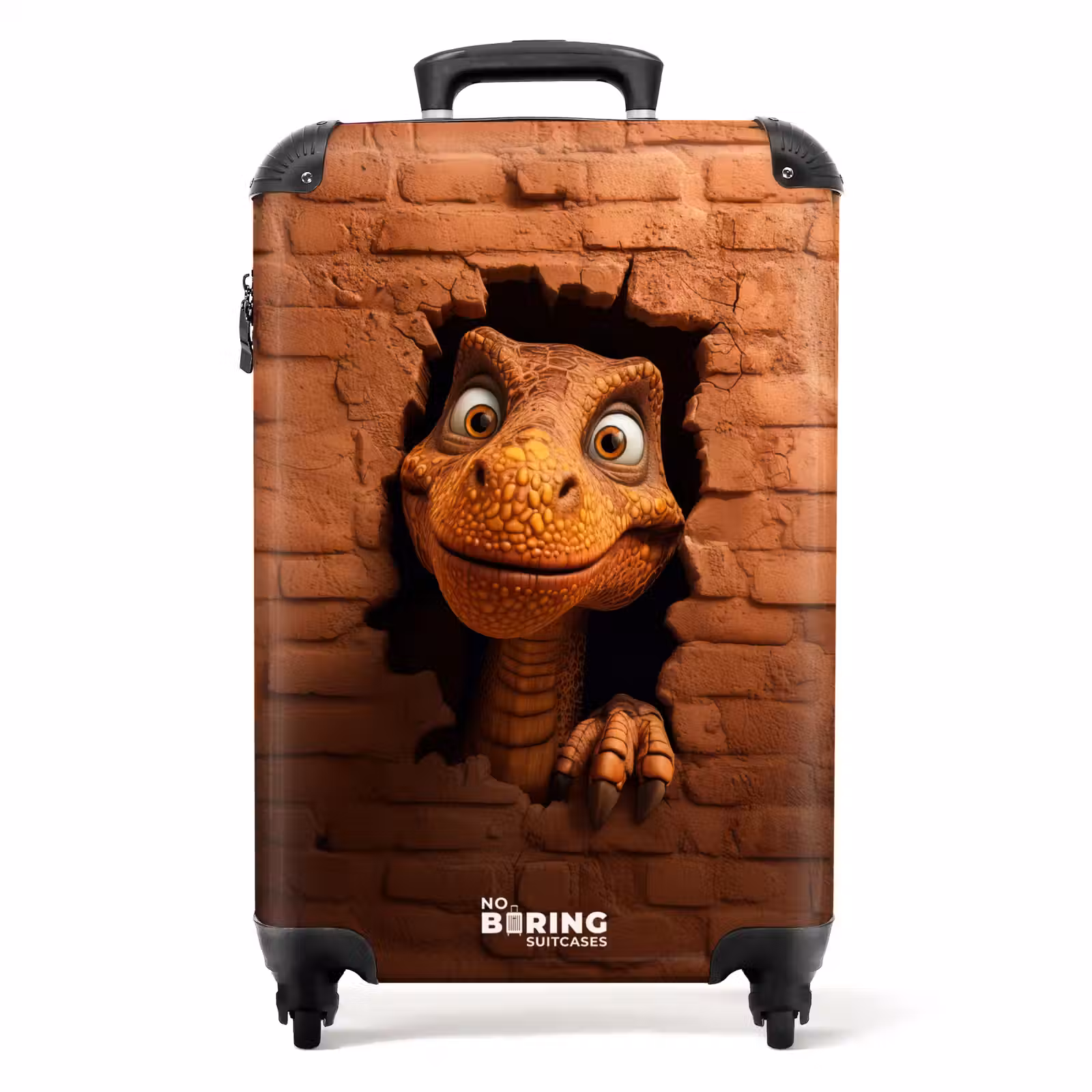 Valise - Dino avec un large sourire dans un mur de briques — 1