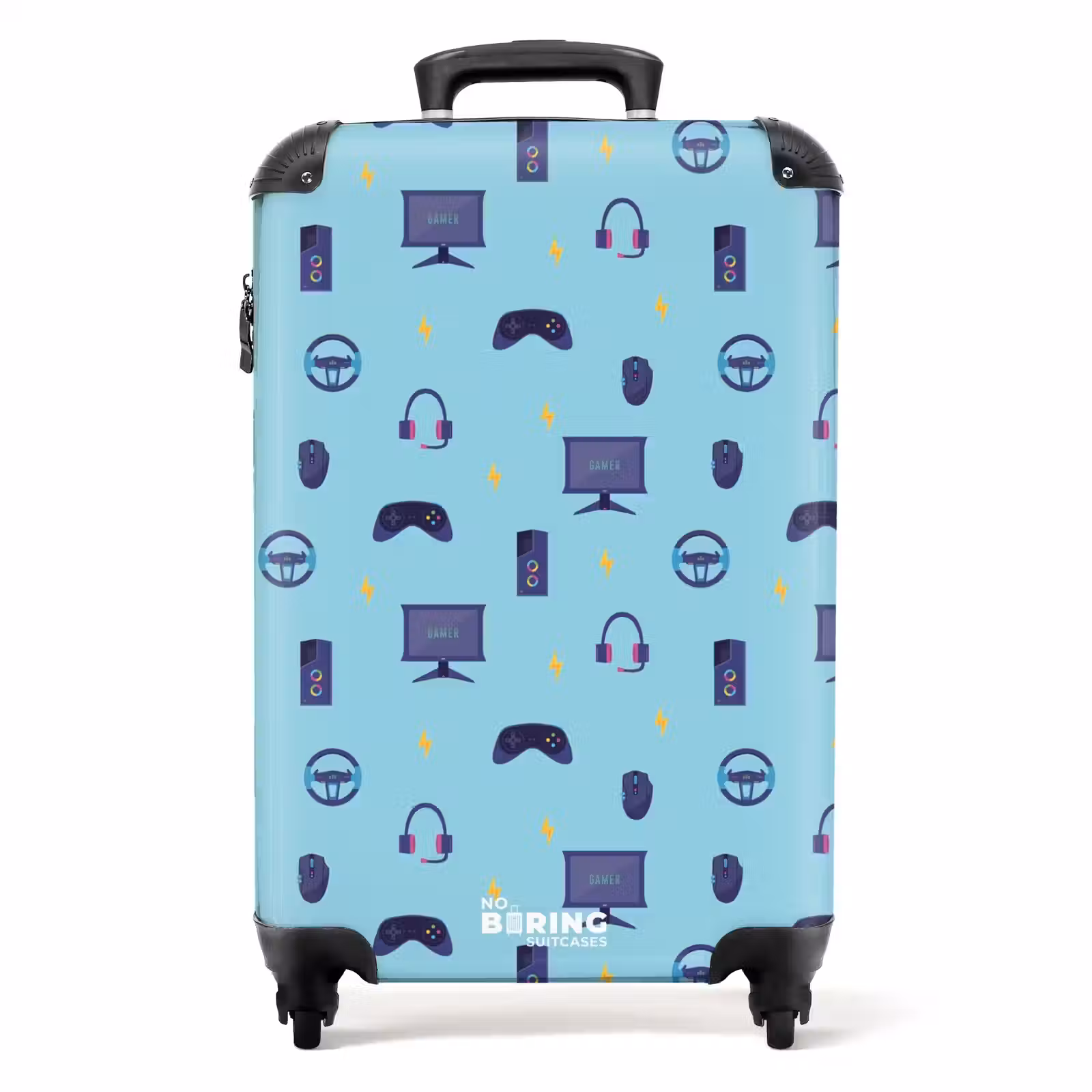 Valise - Motif gamer avec accessoires de jeu sur fond bleu — 1