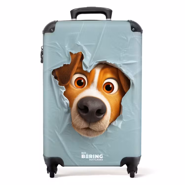 Valise - Chien marron à travers un plastique bleu déchiré — 1