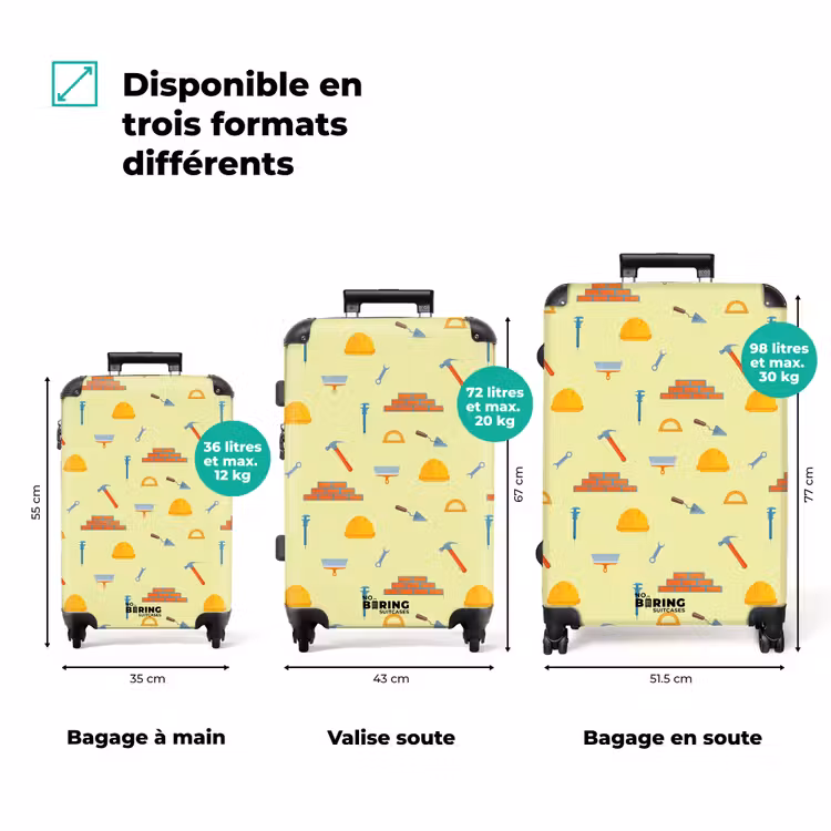 Valise - Motif d'outils de construction sur fond jaune clair — 3