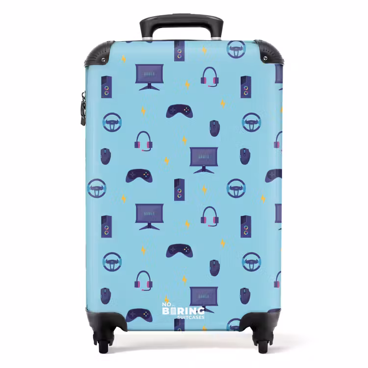 Valise - Motif gamer avec accessoires de jeu sur fond bleu — 1