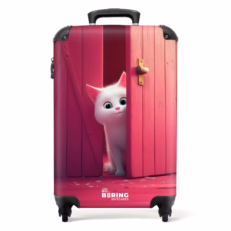 Valise - Un chat blanc se faufile à travers une porte rose — 1