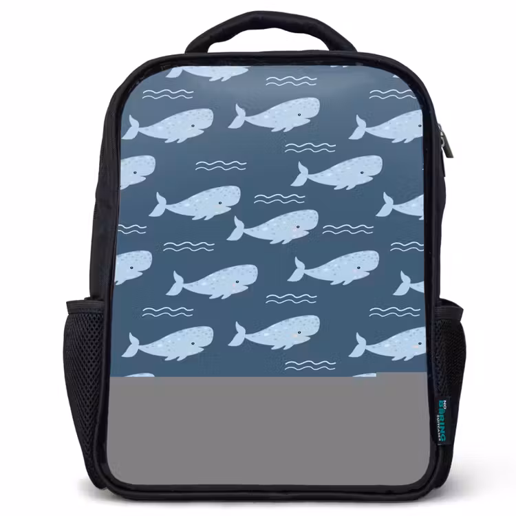 Sac à dos enfant - Noir - Baleine avec motifs de vagues bleu — 1
