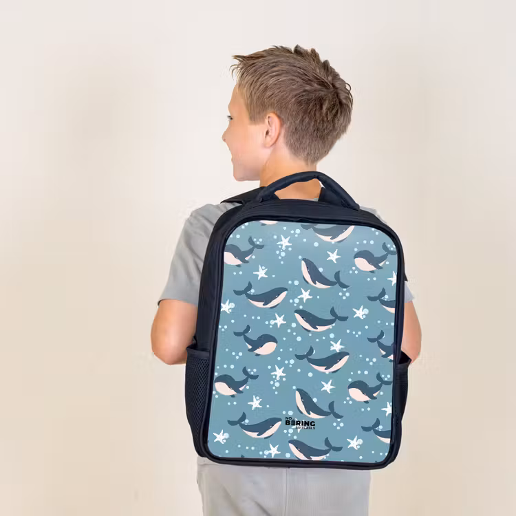 Sac à dos enfant - Noir - Baleines avec motif d'étoile de mer bleu — 2