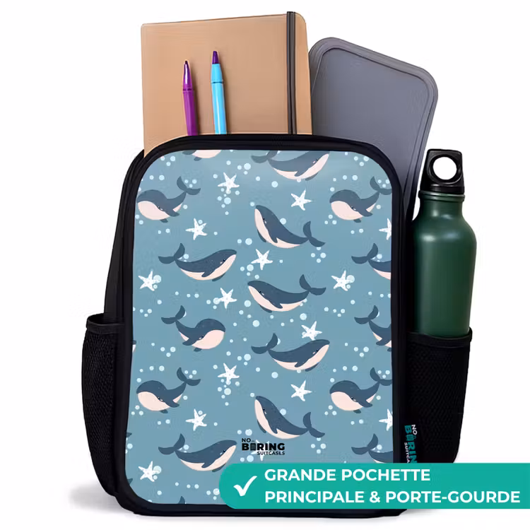 Sac à dos enfant - Noir - Baleines avec motif d'étoile de mer bleu — 9