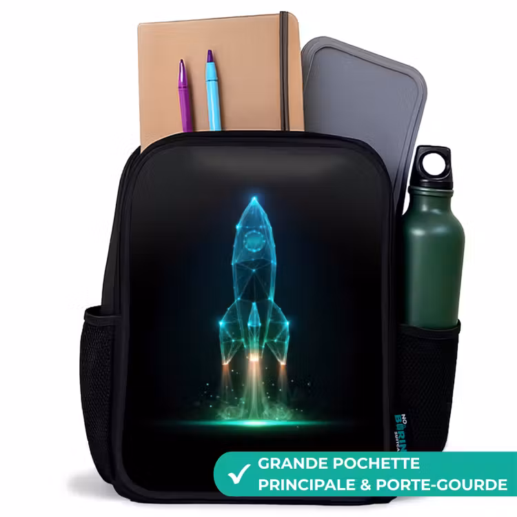 Sac à dos enfant - Noir - Lancement d'une fusée au néon — 10