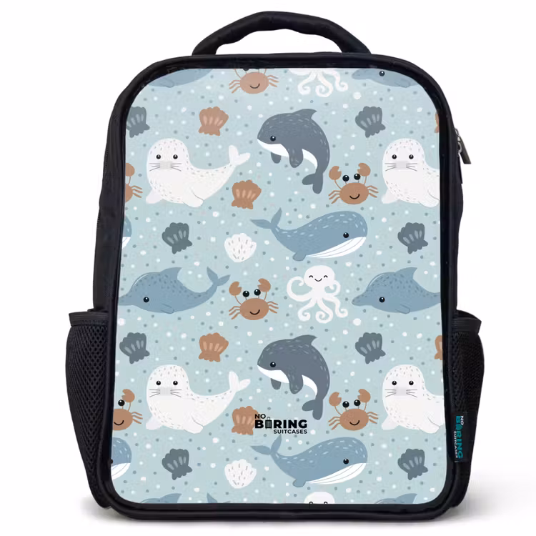 Sac à dos enfant - Noir - Motif d'animaux marins colorés — 1