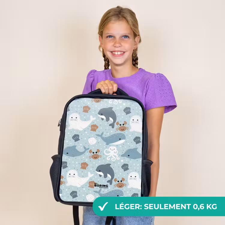 Sac à dos enfant - Noir - Motif d'animaux marins colorés — 8