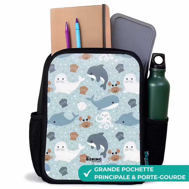 Sac à dos enfant - Noir - Motif d'animaux marins colorés — 9