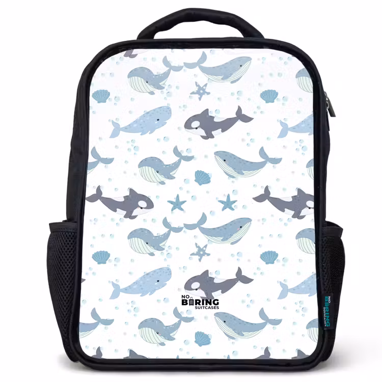 Sac à dos enfant - Noir - Motif de baleine avec coquillages bleus — 1