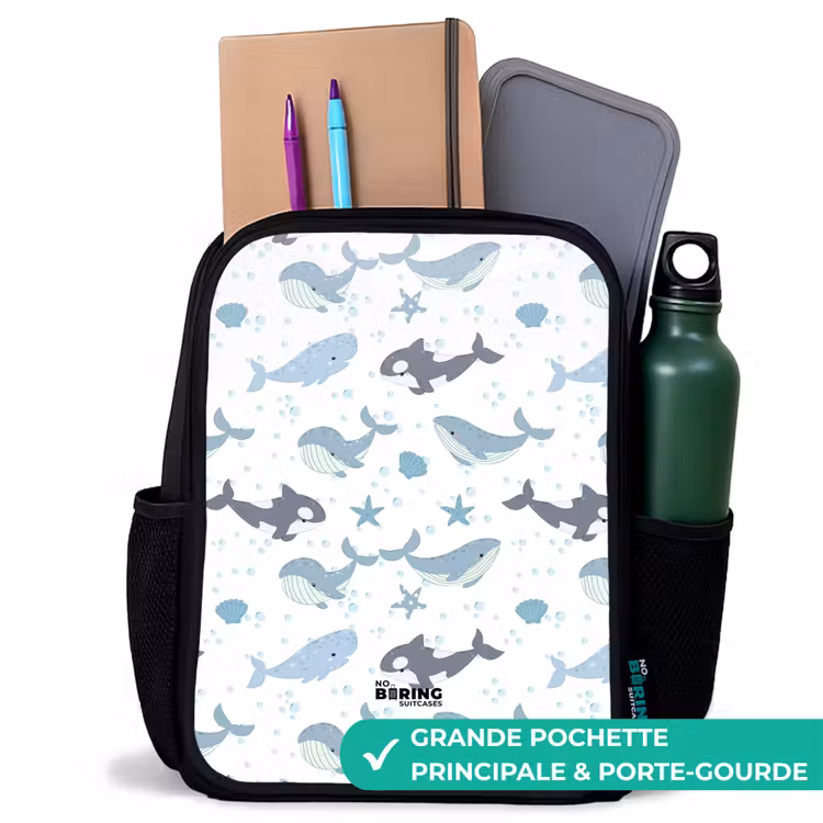 Sac à dos enfant - Noir - Motif de baleine avec coquillages bleus — 9