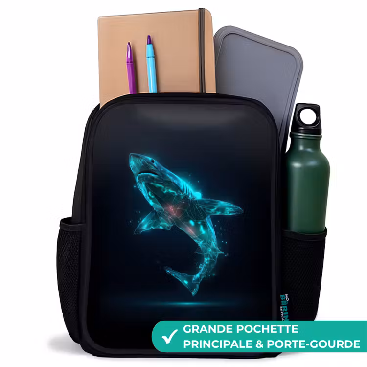 Sac à dos enfant - Noir - Puissance du requin numérique — 10