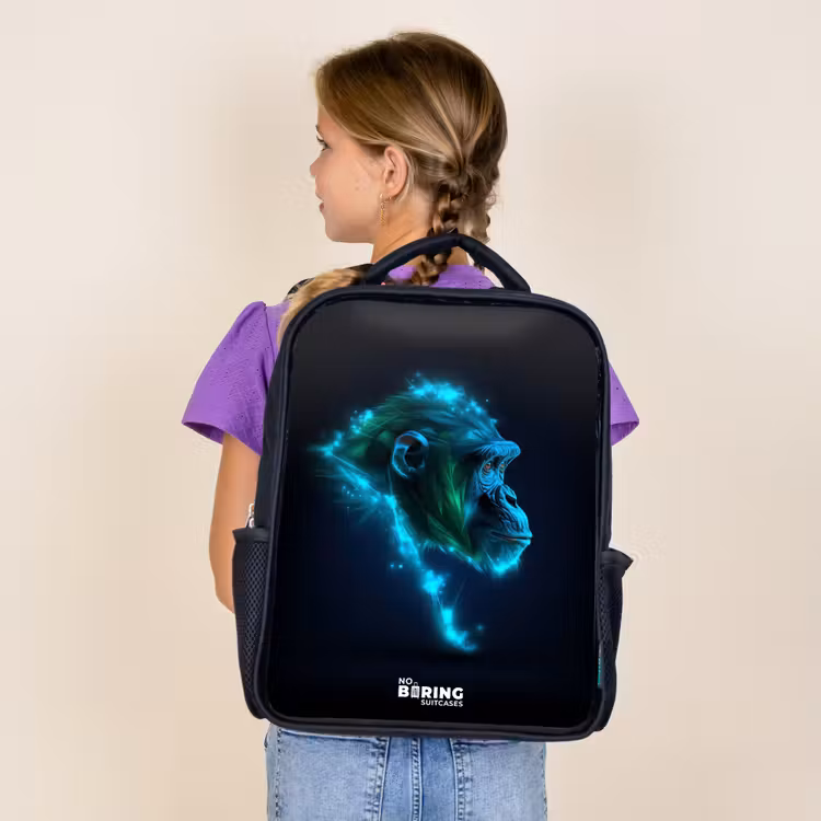 Sac à dos enfant - Noir - Silhouette en néon d'un chimpanzé — 4