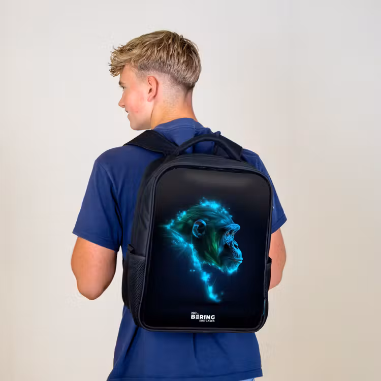 Sac à dos enfant - Noir - Silhouette en néon d'un chimpanzé — 5