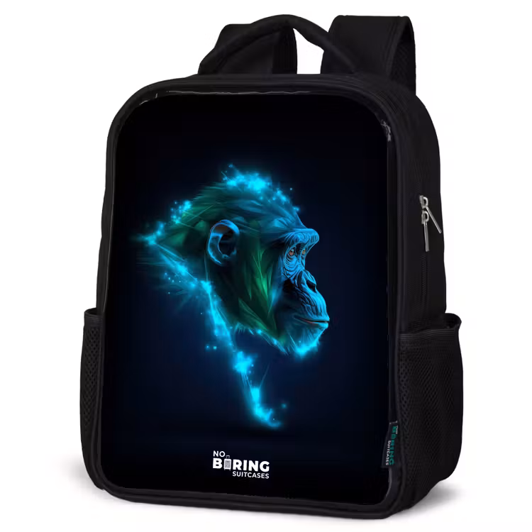 Sac à dos enfant - Noir - Silhouette en néon d'un chimpanzé — 6