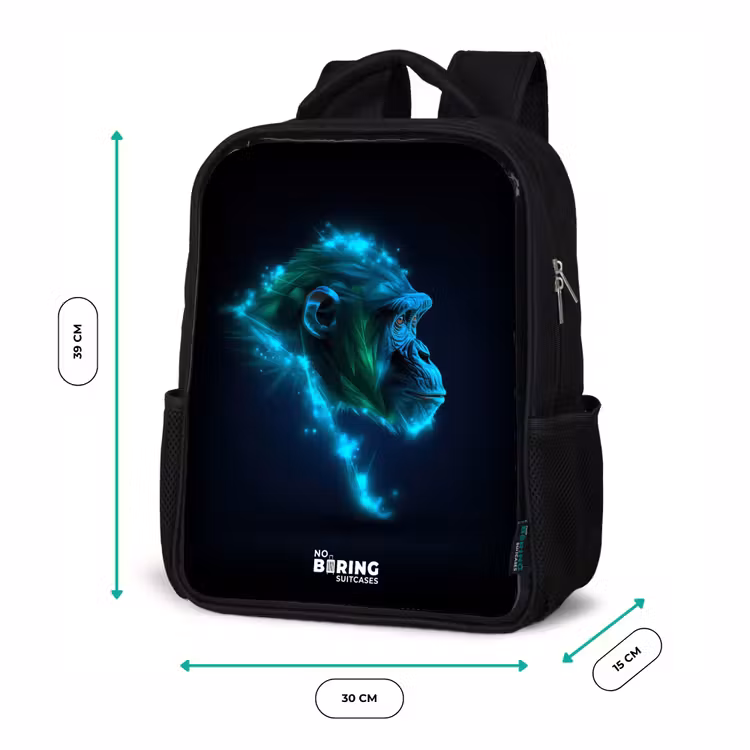 Sac à dos enfant - Noir - Silhouette en néon d'un chimpanzé — 8