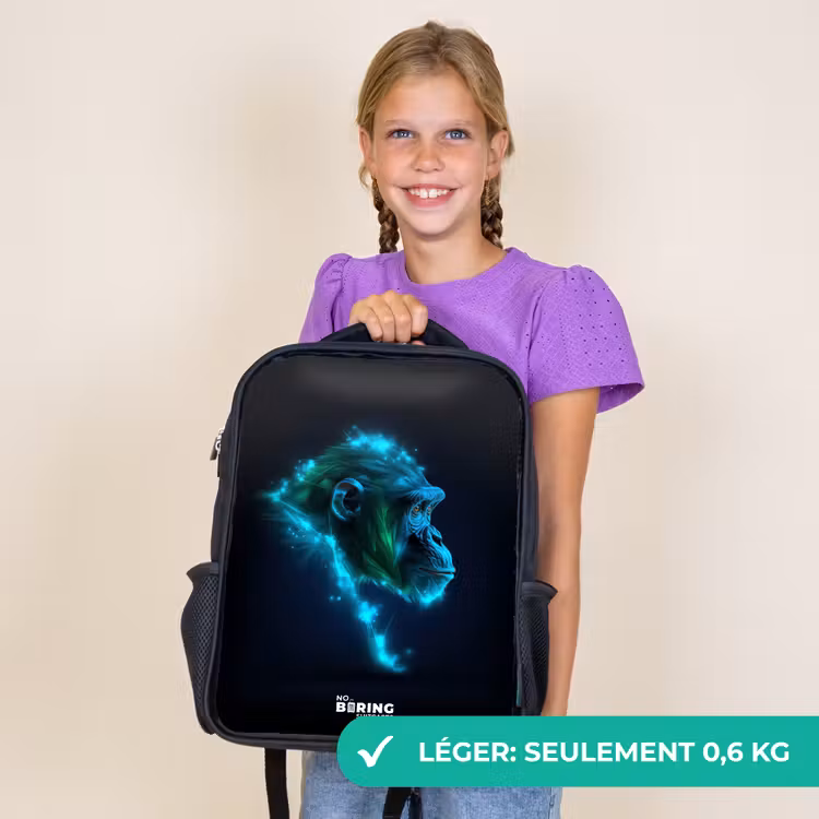 Sac à dos enfant - Noir - Silhouette en néon d'un chimpanzé — 9